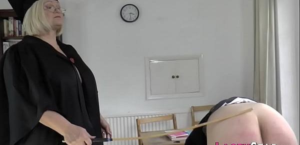  Mature british lesbian headmistress canes ass